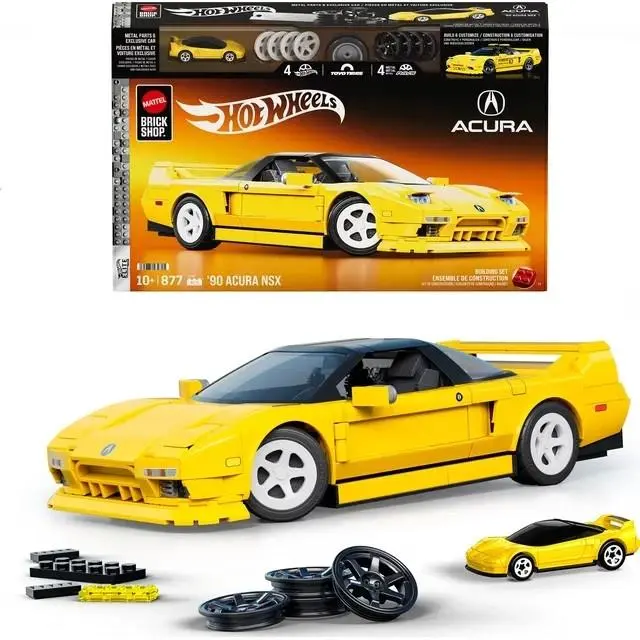 Mattel Brick Shop Hot Wheels 90 Acura Nsx Yellow Building Toy 877 Pieces IN Hand