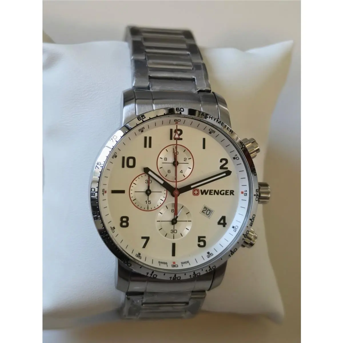 Wenger Attitude White Dial Chronograph Date Display Watch Swiss Made