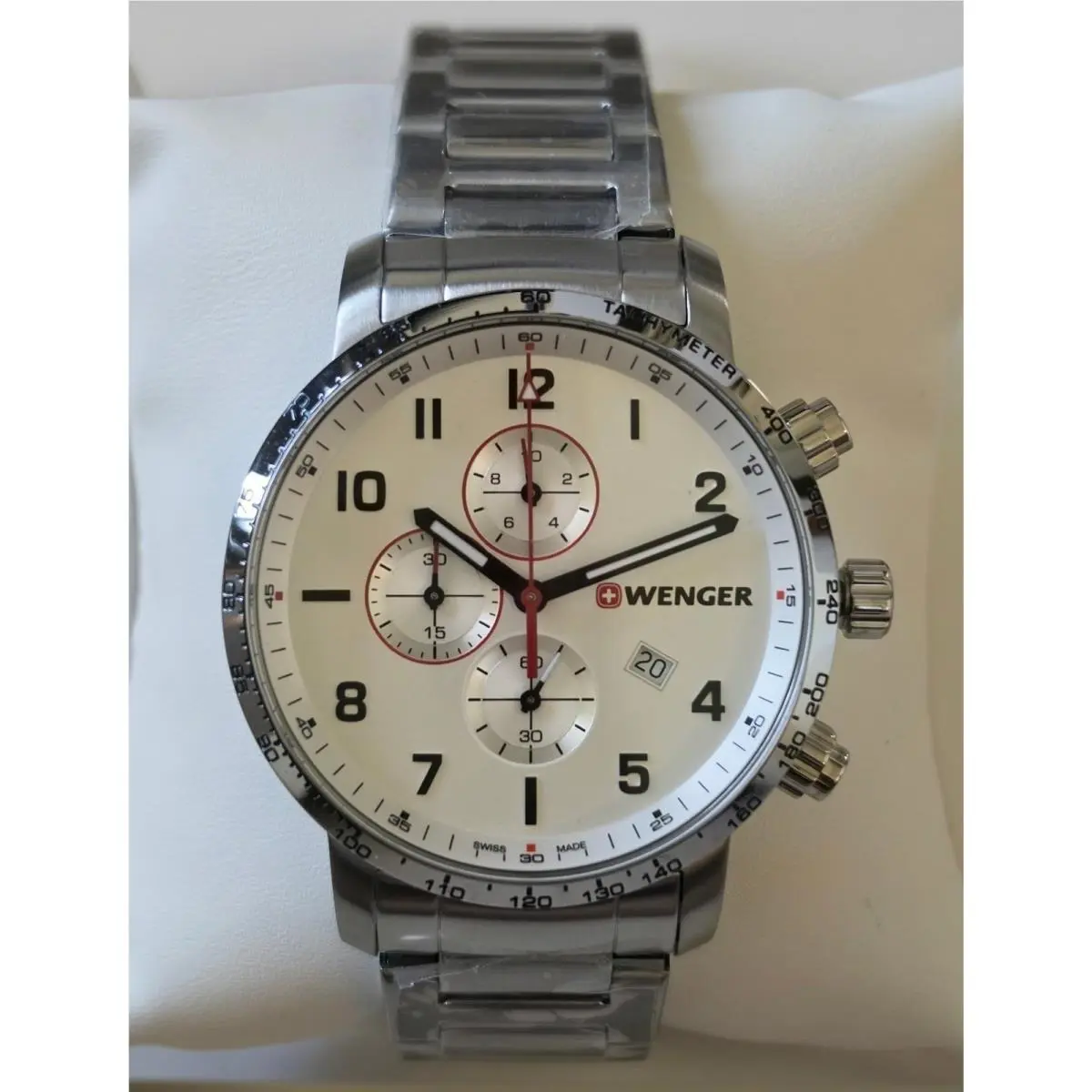 Wenger Attitude White Dial Chronograph Date Display Watch Swiss Made
