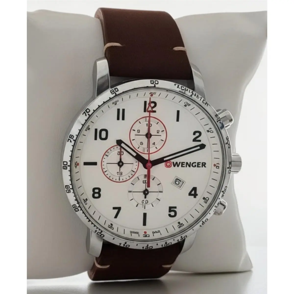 Wenger Attitude White Dial Chronograph Leather Band Men`s Watch Swiss Made
