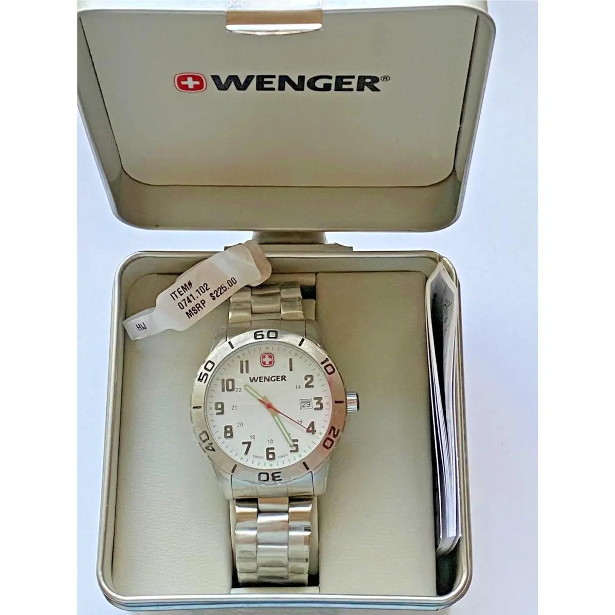 0741.102 Swiss Men`s Grenadier White Dial Stainless Band Sport Watch by Wenger