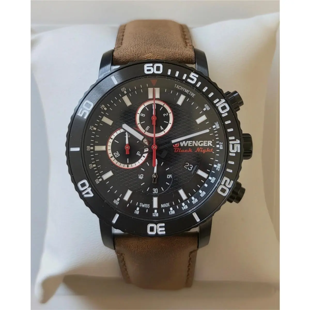 Wenger Roadster Black Night Tachymeter Chronograph Date Men`s Watch