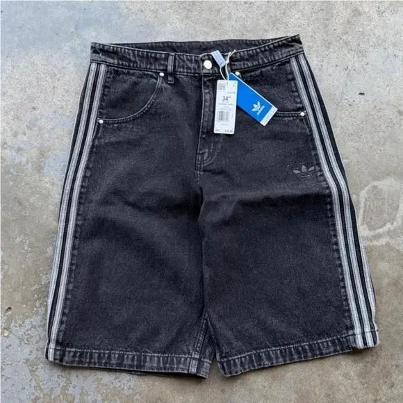 Adidas Black Denim Firebird Shorts Size 34