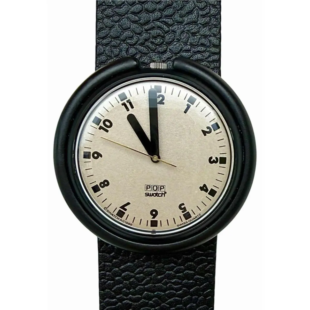 Vintage Swatch Pop Watch PWBB134 Mocca 1990 Swiss Made Quartz 39mm Large Black