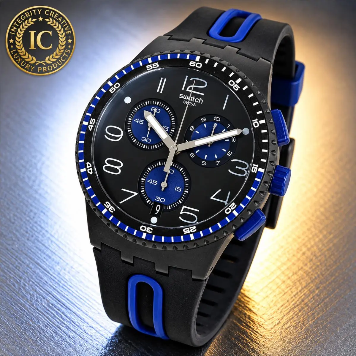 Swatch Unisex 42mm Quartz Diver Style Watch Blue Black Dial Blue Silicone Strap