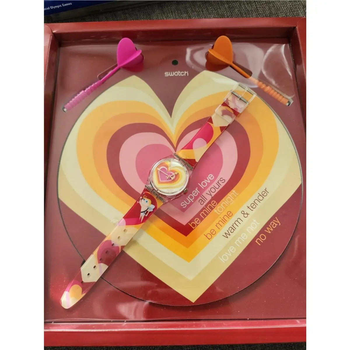Vintage Swatch Watch `aiming For Your Heart` GE107 Cupid Valentine Rare Nip
