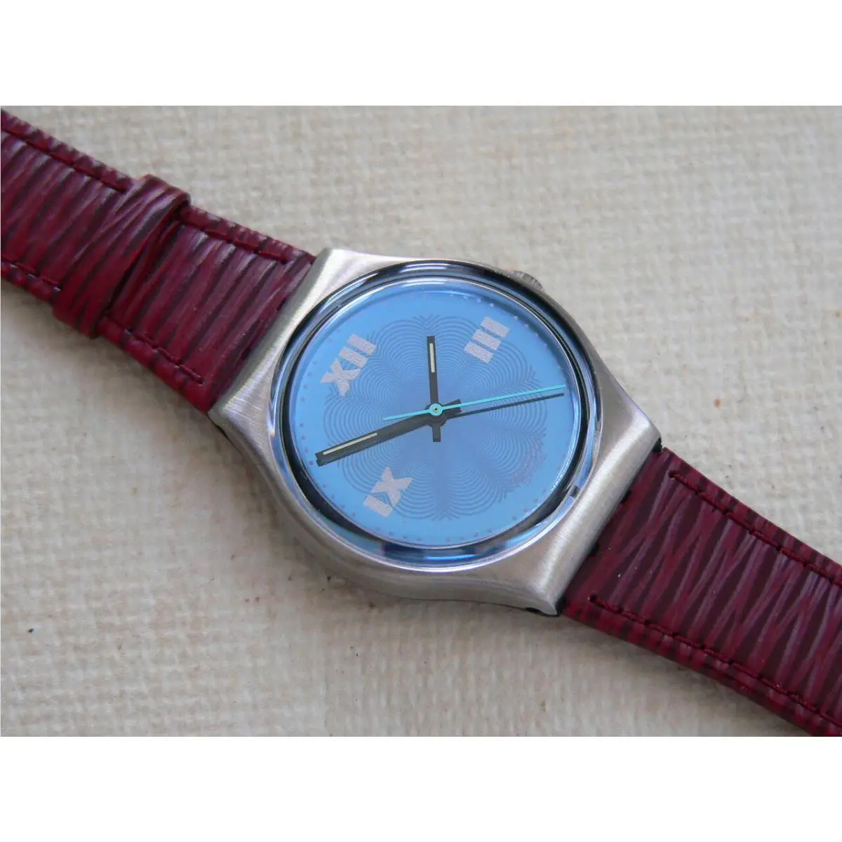 1991 Swatch Watch Leather Band Plaza GX121 Designed by Georgio Gali