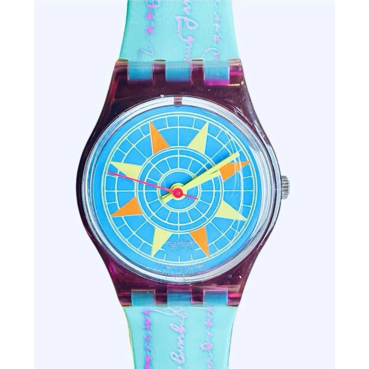 Vintage Swatch Compass LV100 Standard Ladies 1991 26mm Transparent Purple Case