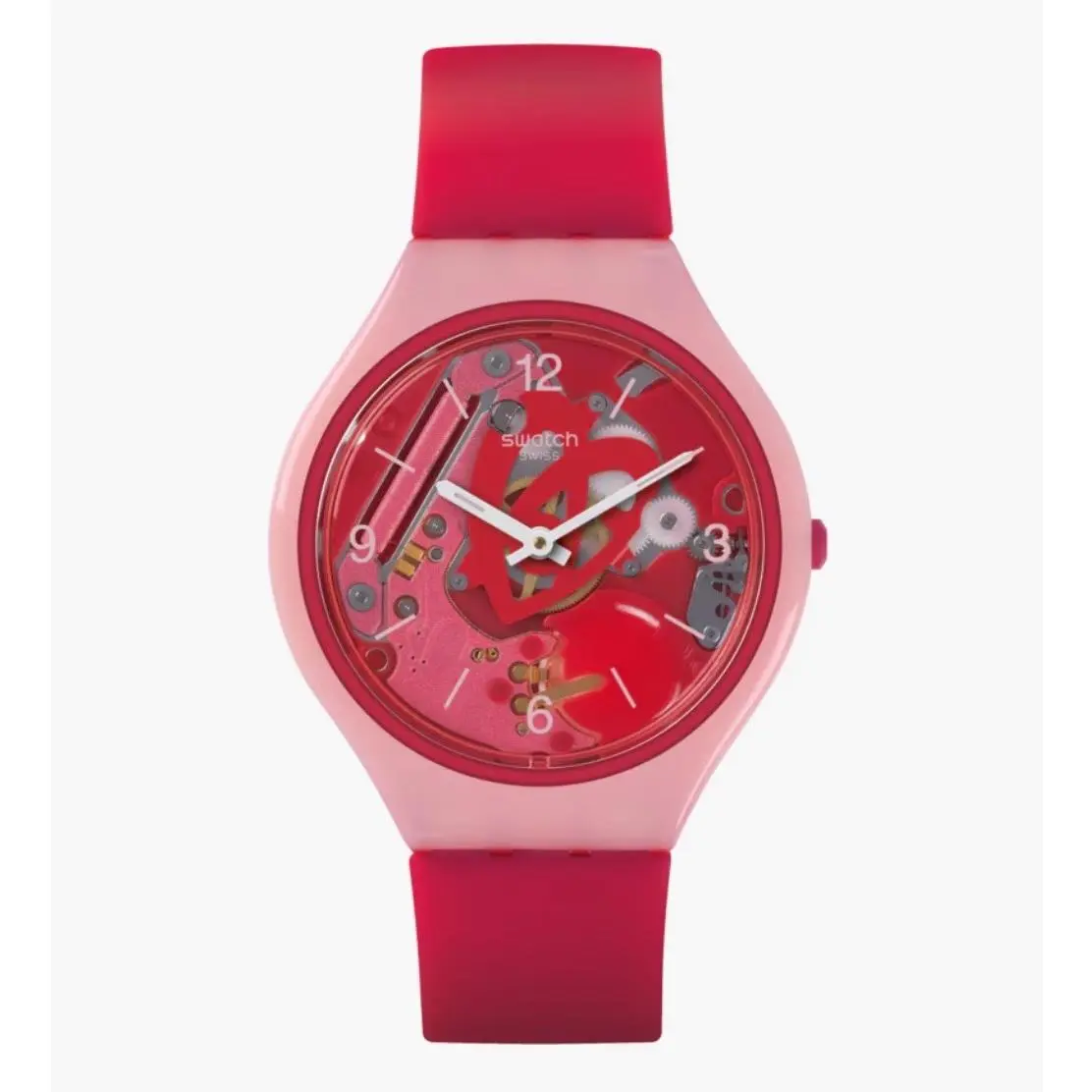 Swatch Skinamour SVOP100 Red Skeleton Dial Red Rubber Band - Dial: Red, Band: Red, Bezel: Pink