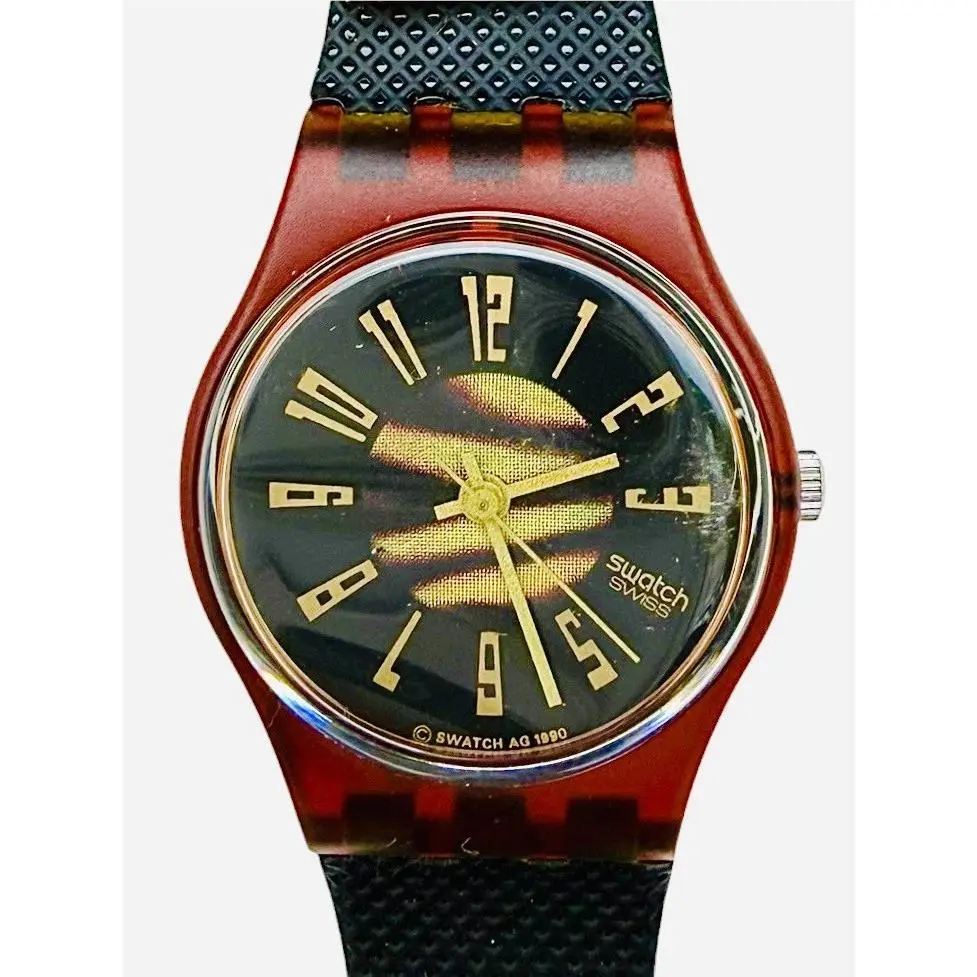 Vintage  Short Wave LF105 Standard Ladies 1990 Textured Band Swiss Quartz by Swatch