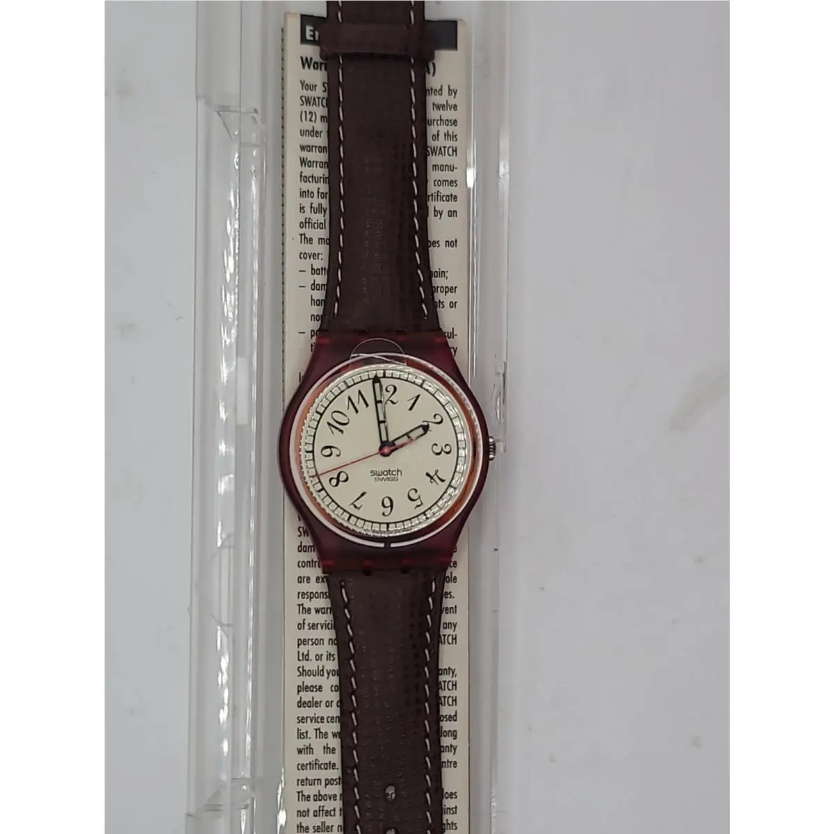 Vintage 90s Classic Red Swatch Watch Leather Band Nos