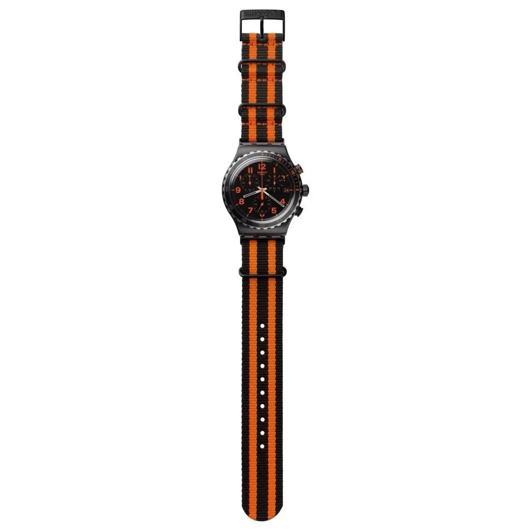 Garosugil YVB401 43mm Wrist Watch with Black Dial Orange Numerals by Swatch