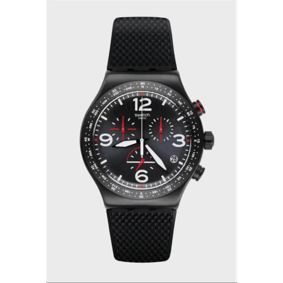 Limited Swiss Swatch Irony Chrono Black IS Back Silicone Watch 43MM YVB403