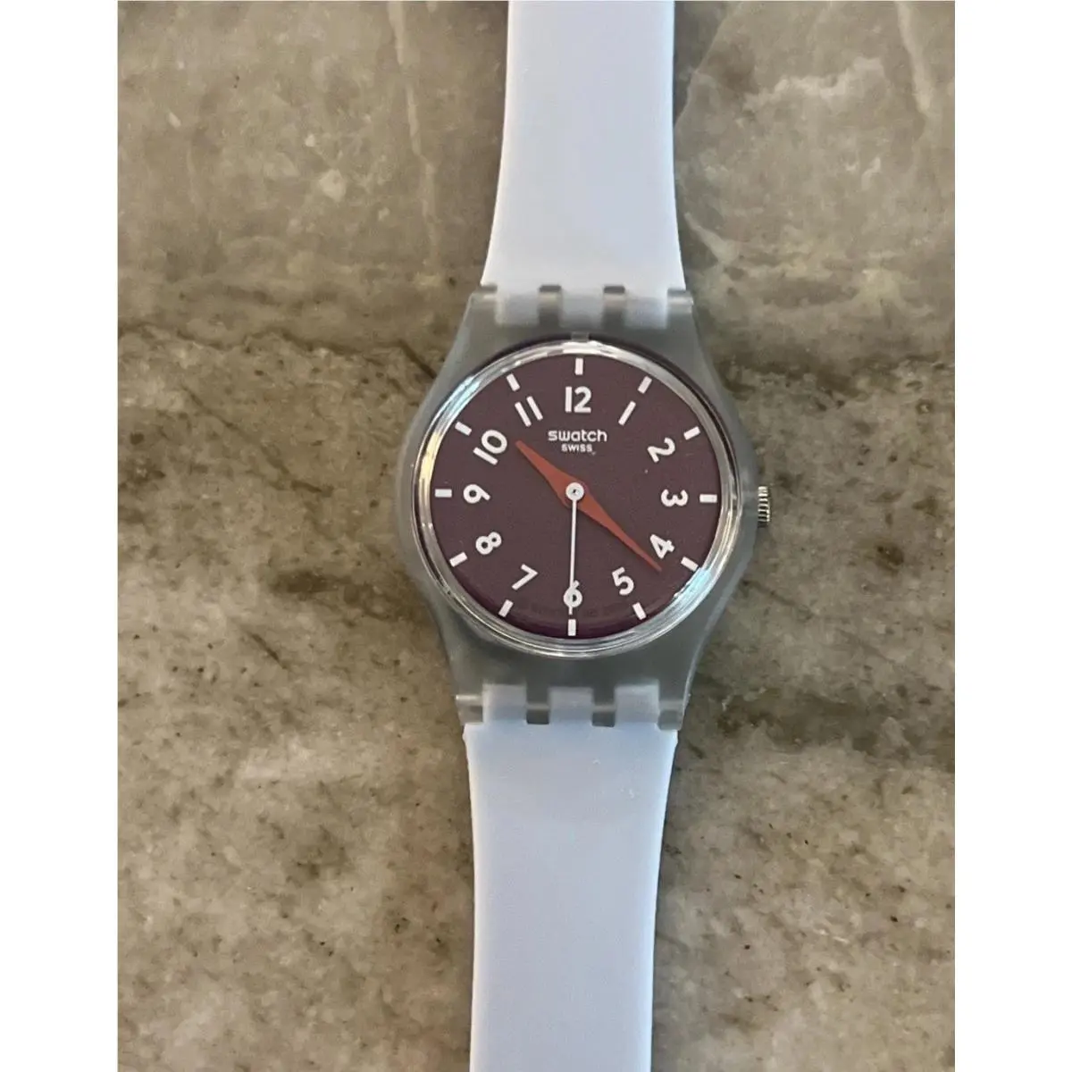 Swatch Women’s Casual Blue Watch Plastic Quartz View Powder Plum