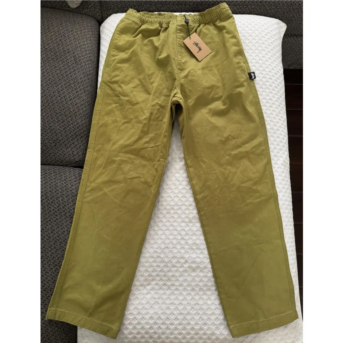 Stussy Brushed Beach Pant Mens Medium Bright Olive Green Relaxed Fit Cotton