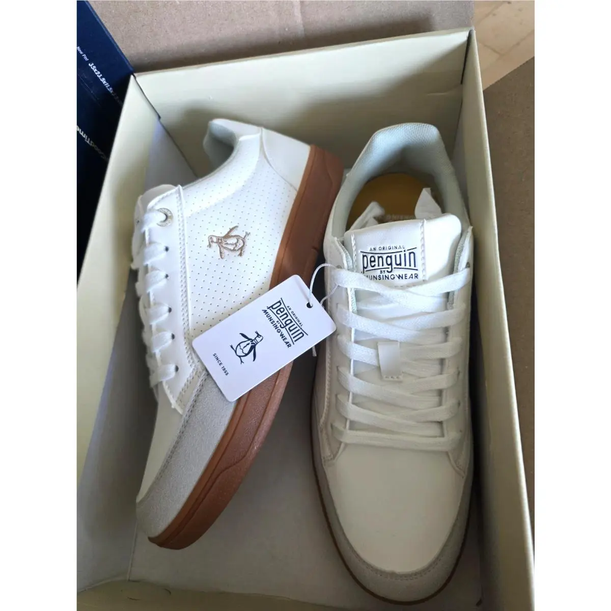 Original Penguin Men`s Sam Stripe Classic Lace Up Canvas White Shoes Size 8