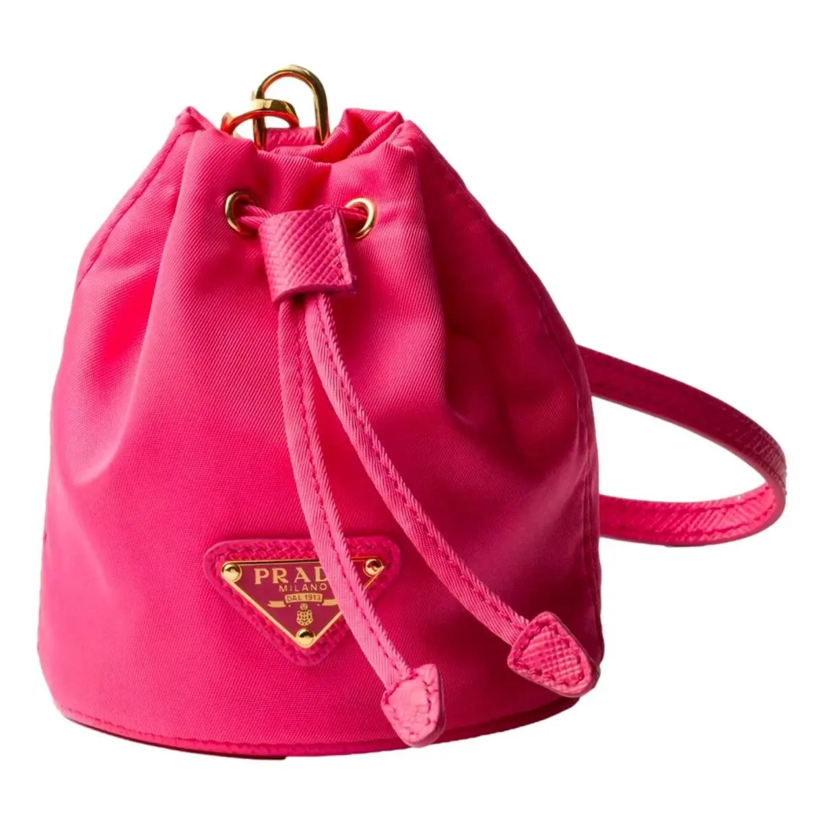 Prada Re-nylon Mini Bag Charm Peonia Pink Saffiano Leather Keychain Wristlet