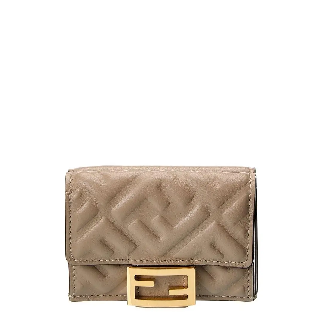 Fendi Micro Trifold Leather Wallet Women`s Beige