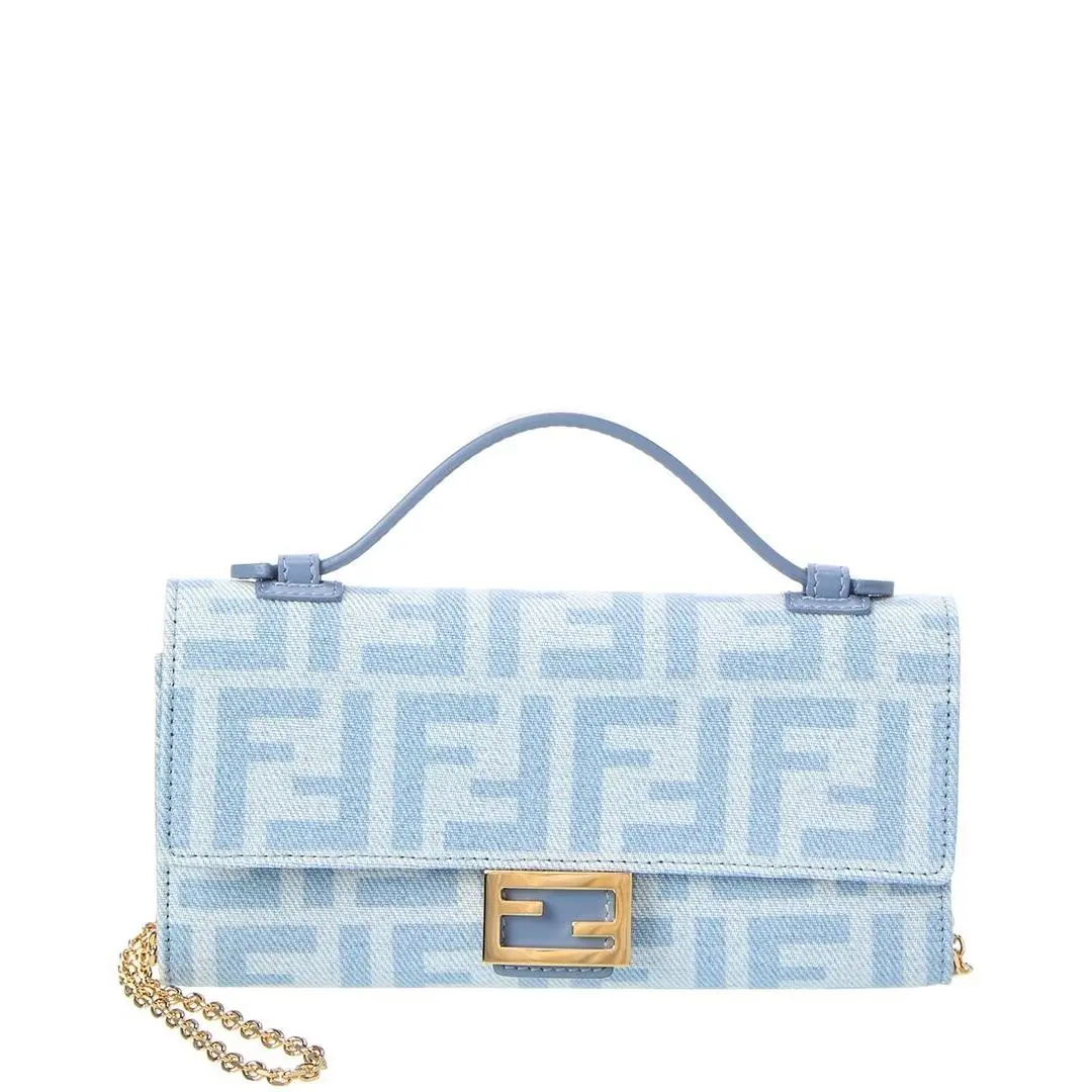 Baguette Denim Wallet On Chain Women`s Blue by Fendi