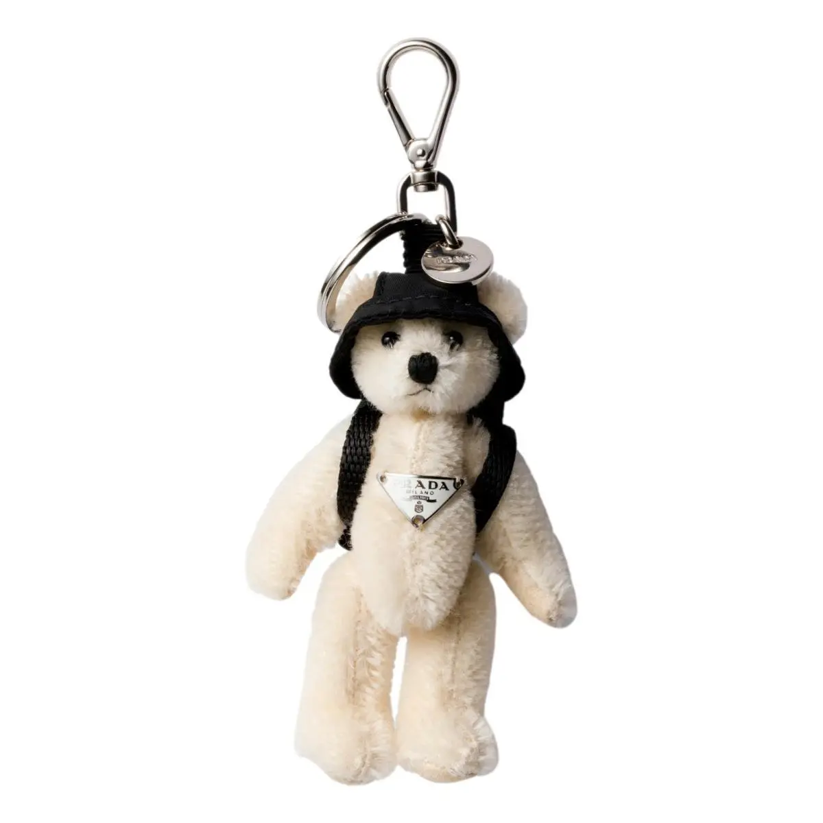 Prada Leo Teddy Bear Bag Charm Cream Black Mohair Keychain Backpack