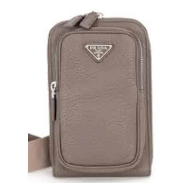 Men`s Vitello Daino Bambu Leather Phone Case Mini Sling Bag VZH195 by Prada