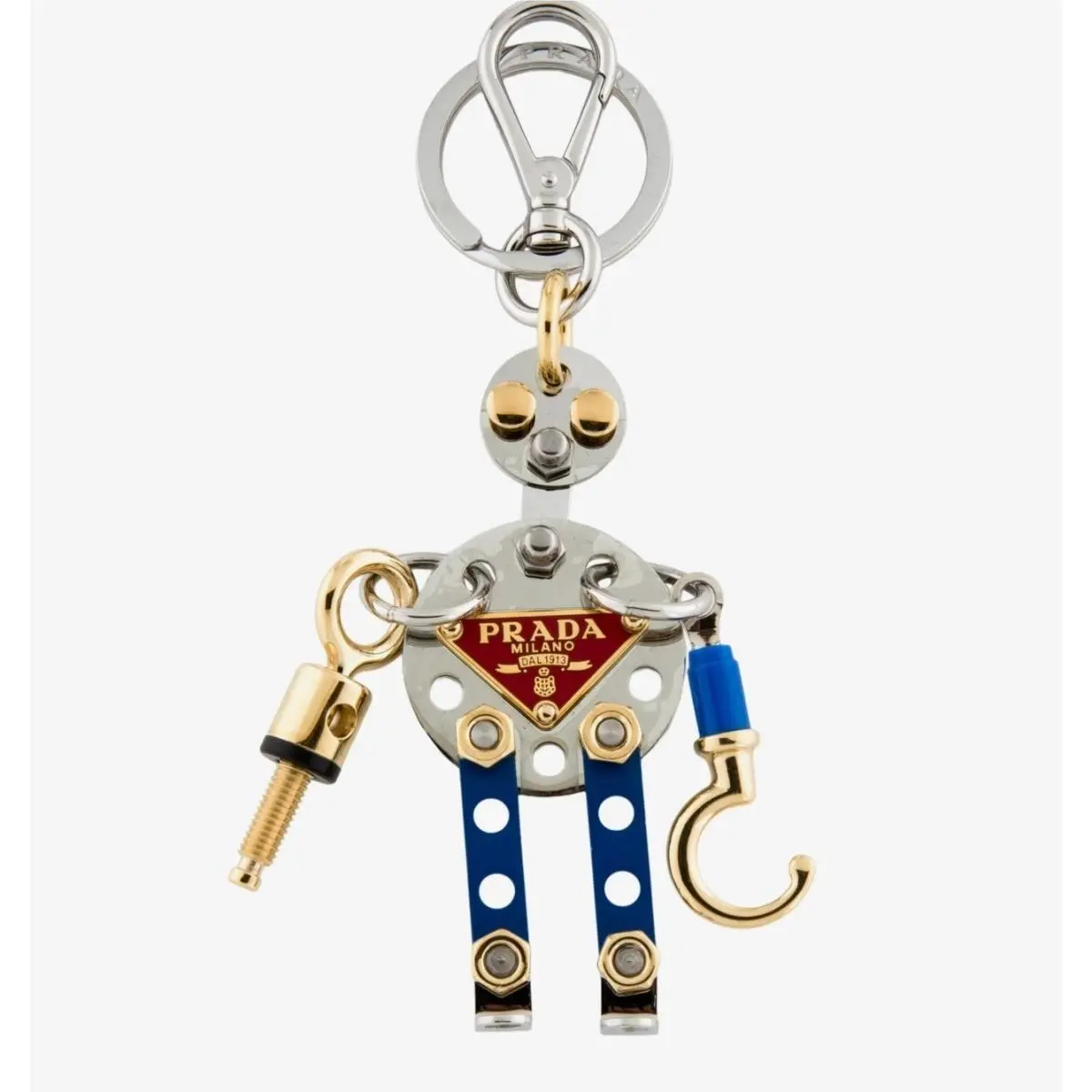 Robot Keychain 2TR110 – Silver/gold/blue Metal Charm – – Rare by Prada
