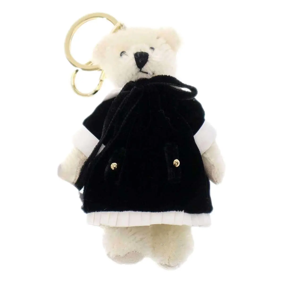 Prada Teddy Bear Bag Charm Black Dress Mohair Keychain Gold Clip