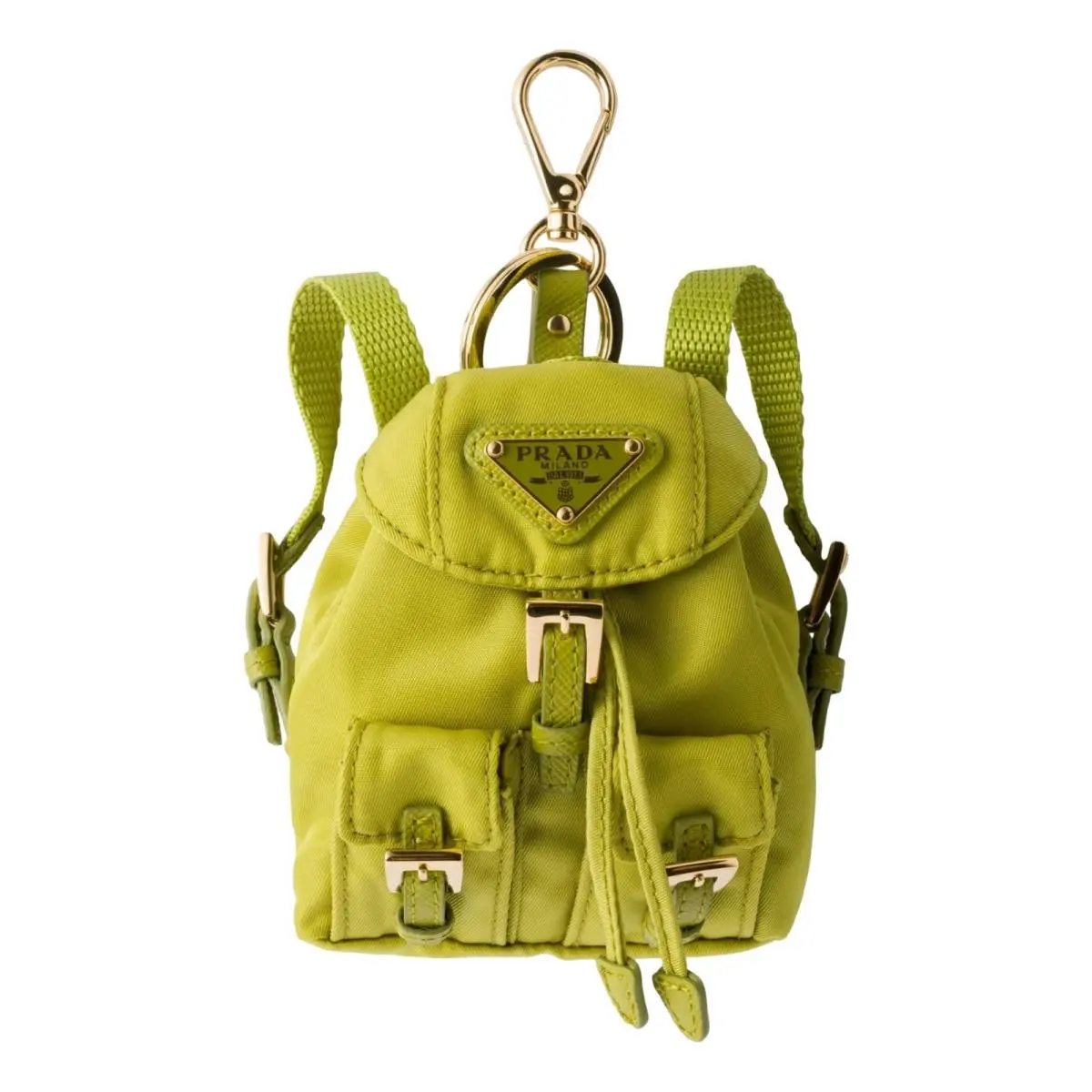 Prada Mini Re-nylon Backpack Bag Charm Fern Green Keychain Gold Logo