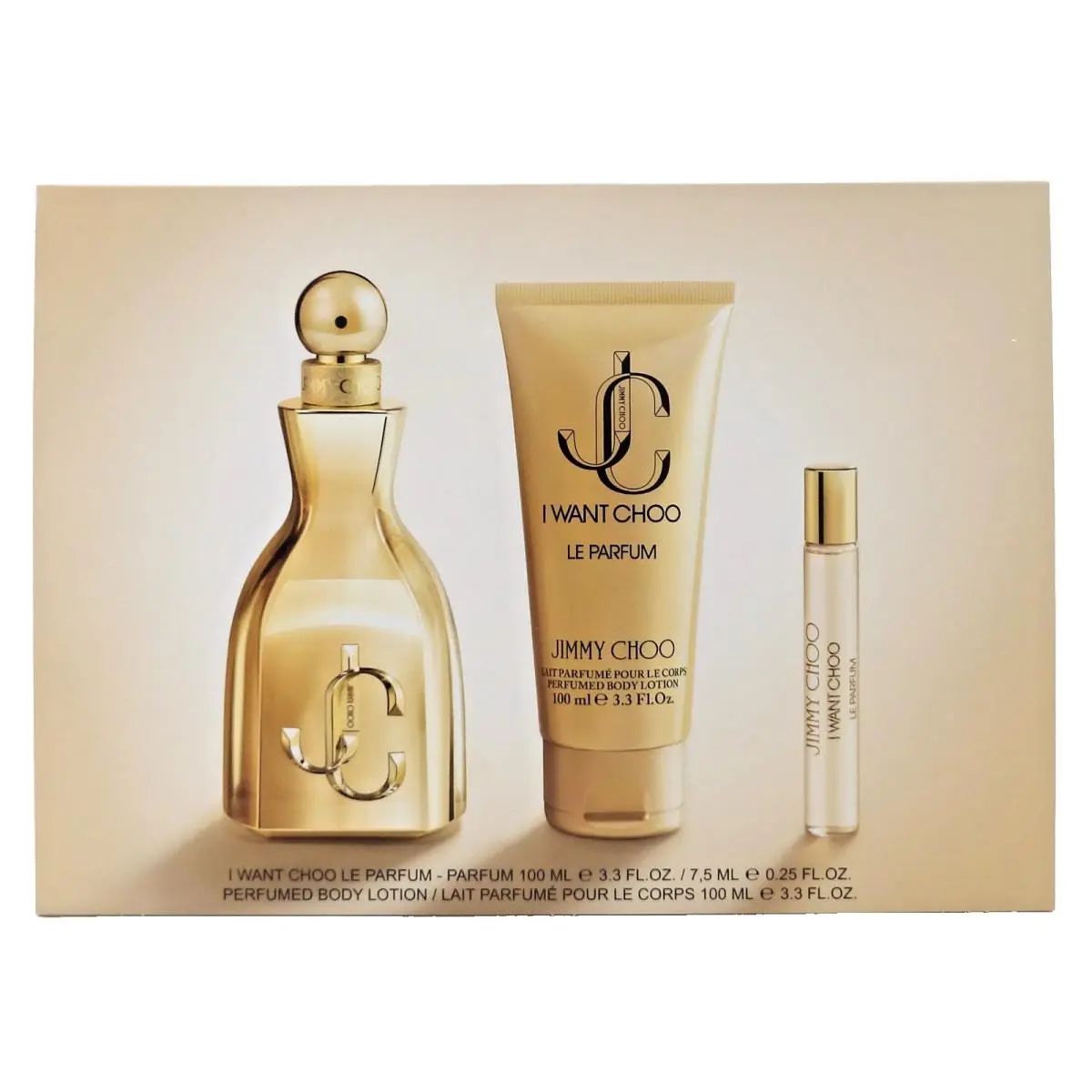 Jimmy Choo I Want Choo LE Parfum 3.3oz 0.25oz Parfum + 3.3oz B/lotion. Set