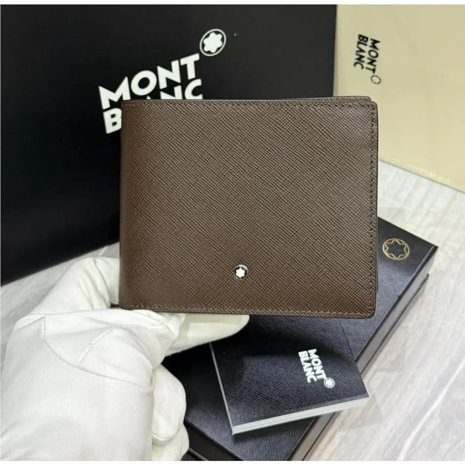 Montblanc Men`s Brown Leather Wallet Bifold 6 Card Slots Luxury Gift