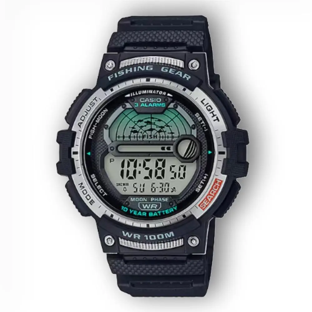 Casio WS-1200H-1AV Watch 100 Meter Fishing Gear 3 Alarms