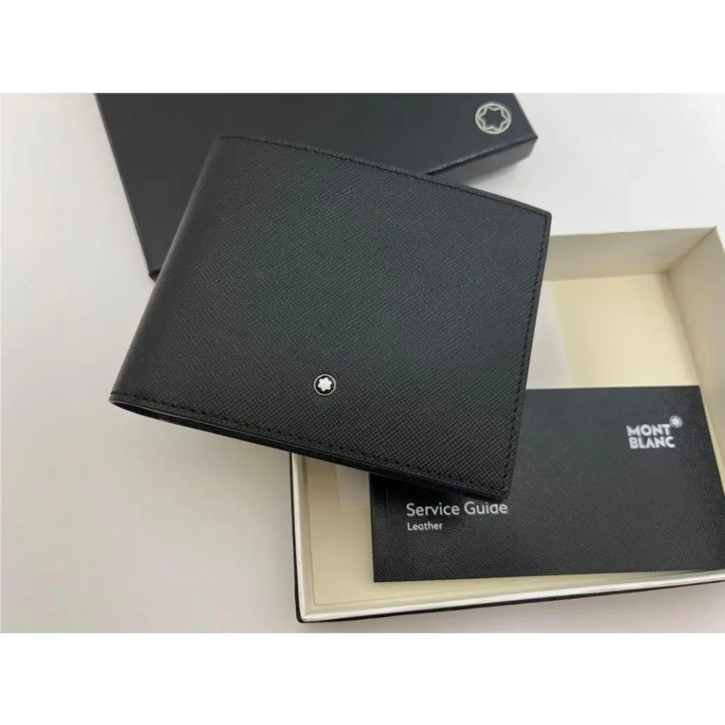 Montblanc 6CC Black Leather Bifold Wallet Card Holder Men`s Luxury