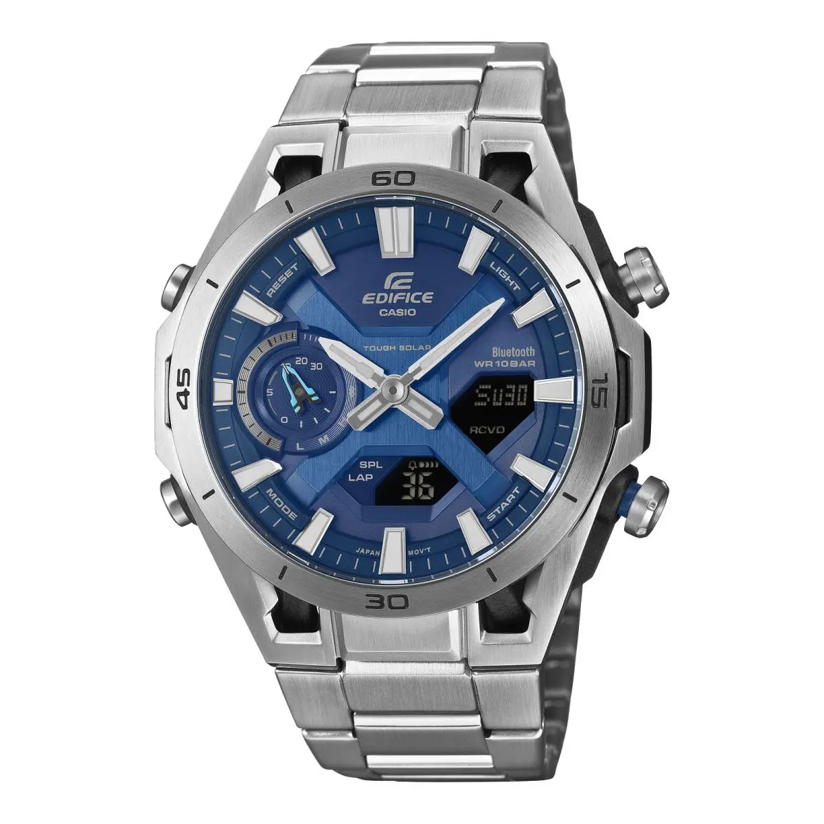 Casio Edifice ECB2300D-2A Men`s Watch Blue Dial Tough Solar Bluetooth Steel