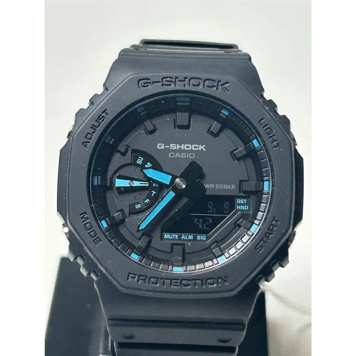 Casio G-shock GA-2100-1A2 Matte Black Neon Blue Analog Digital Men`s Sport Watch