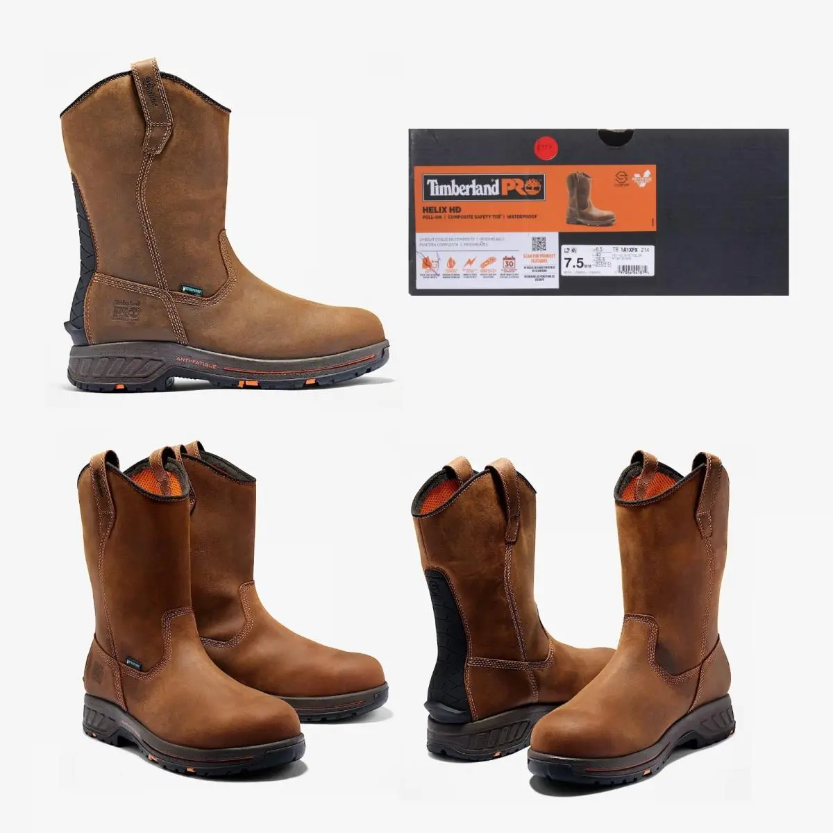 Timberland Pro® Men`s Helix HD Pull-on Comp Toe Brown Waterproof Boots Size 7.5