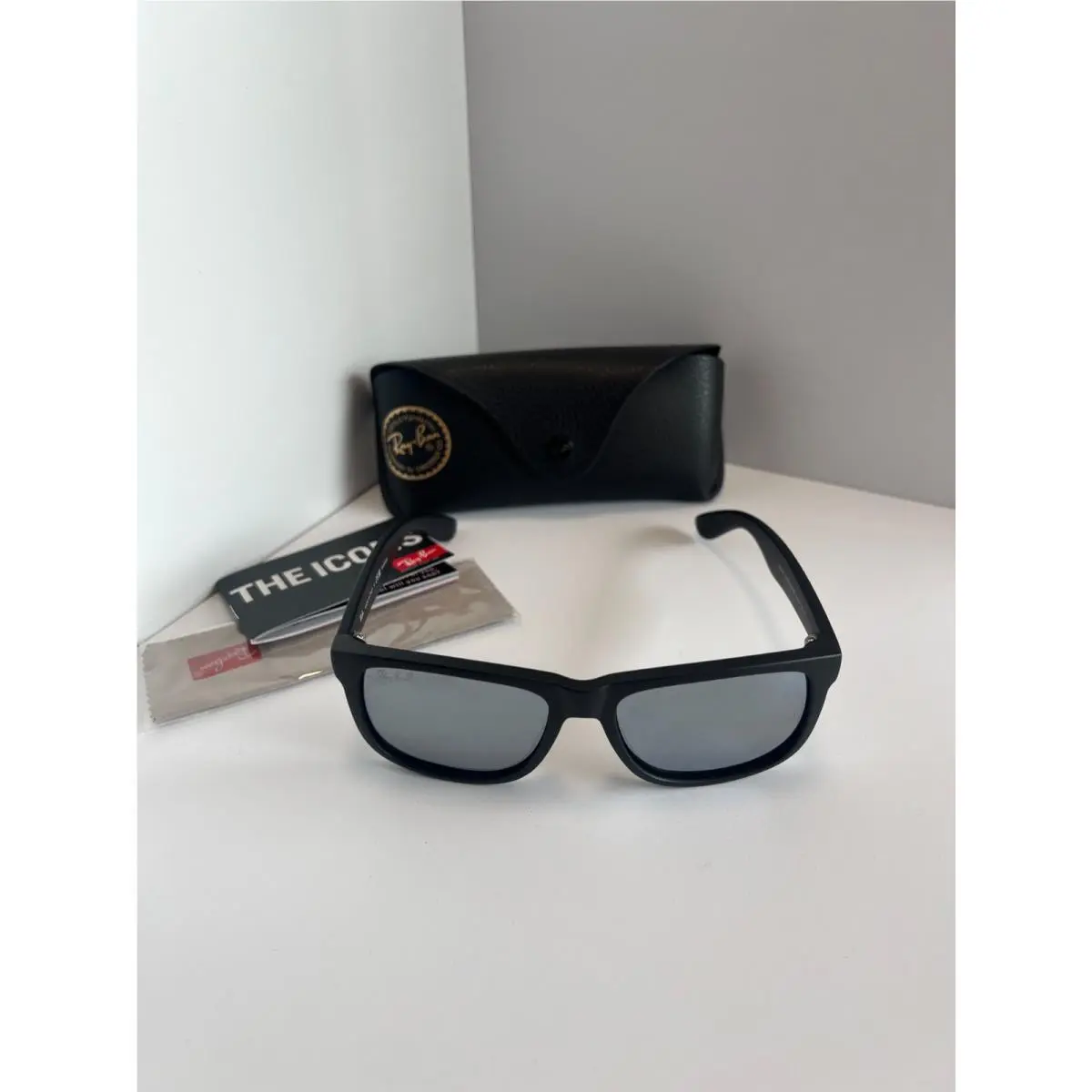 Ray-ban RB4165 Justin Polarized Sunglasses Matte Black Grey Mirror Silver 54mm