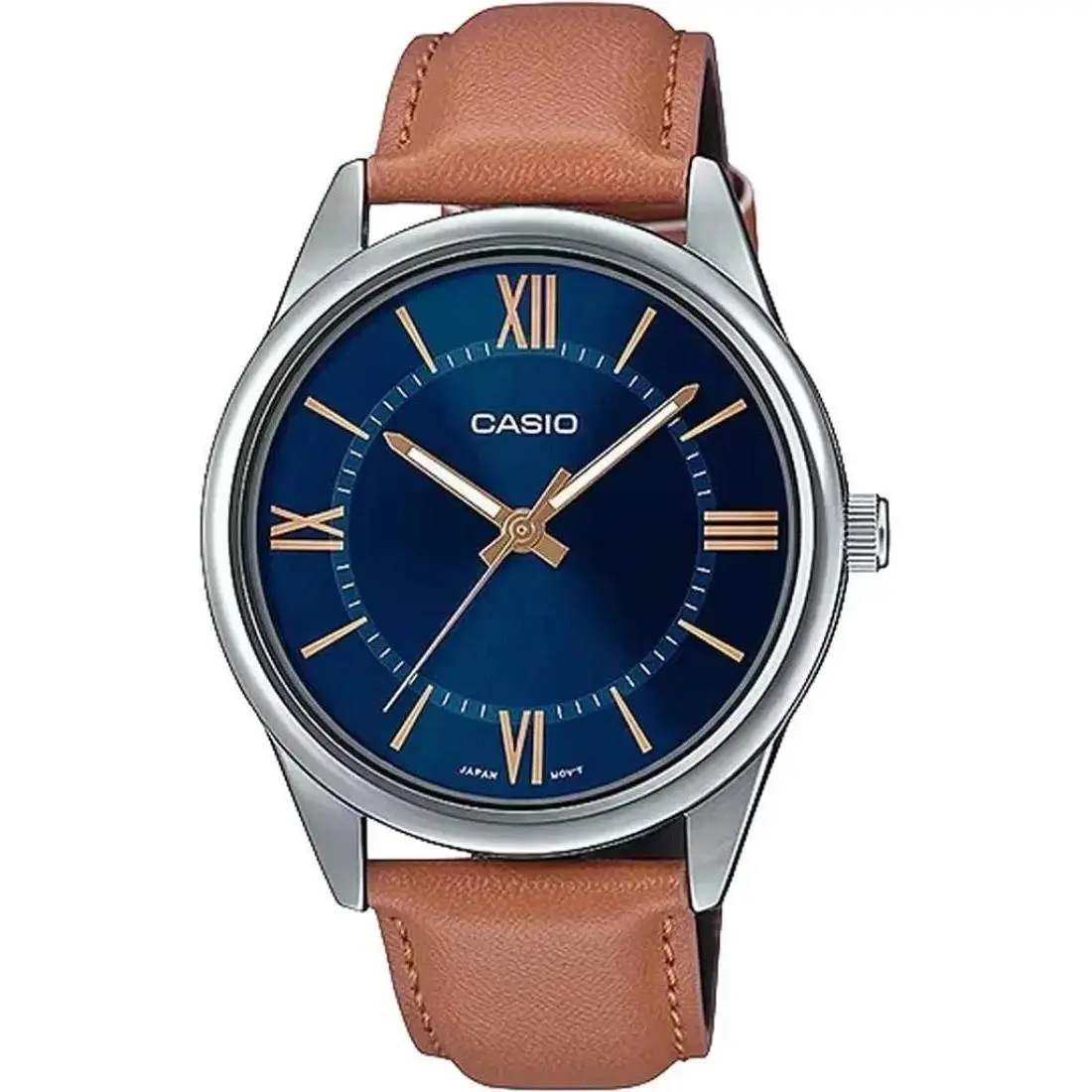 Casio MTP-V005L-2B5 Men`s Blue Dial Brown Leather Band Analog Watch