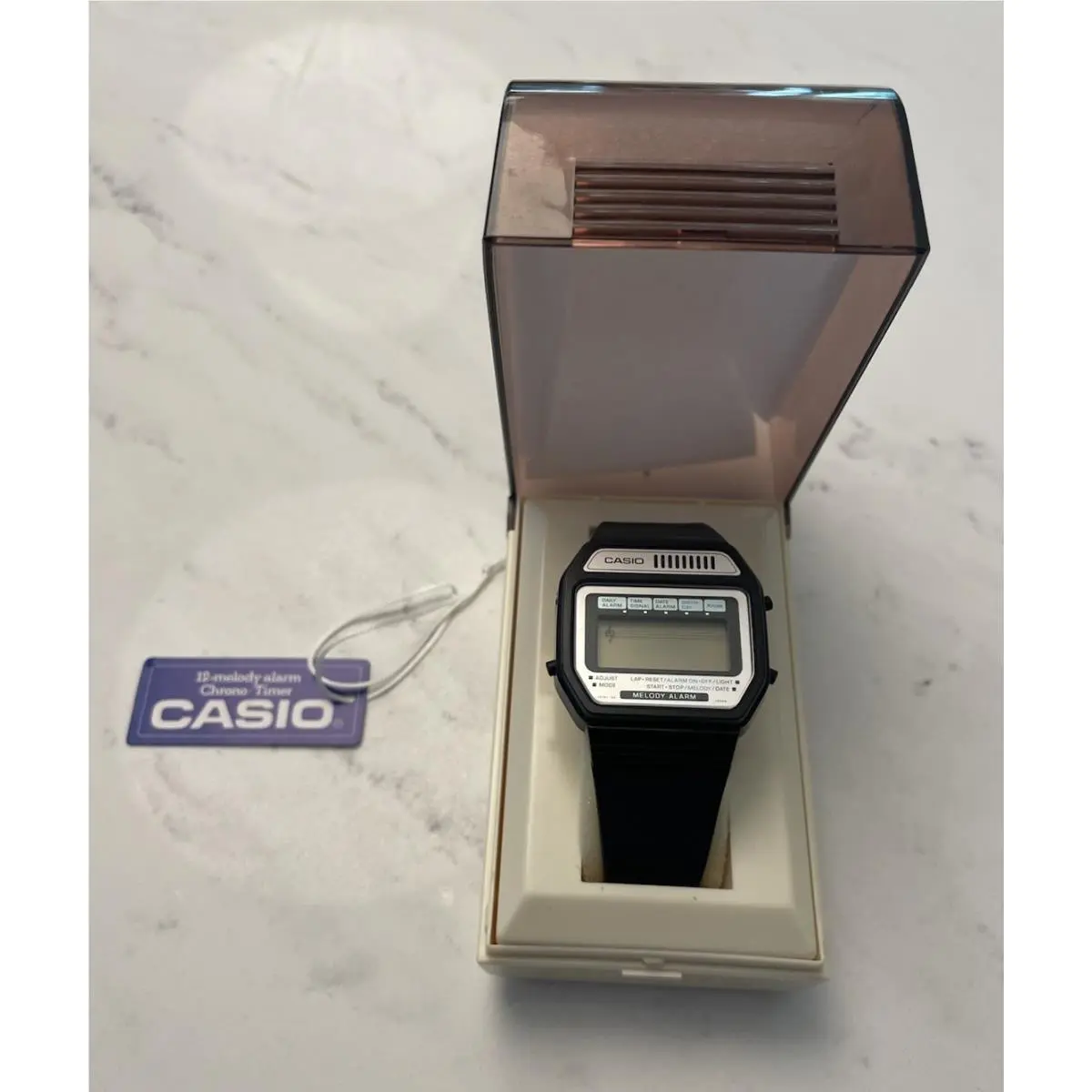 Vintage Casio 12 Melody Alarm Chrono Timer Watch M-12 H108 w/ Box