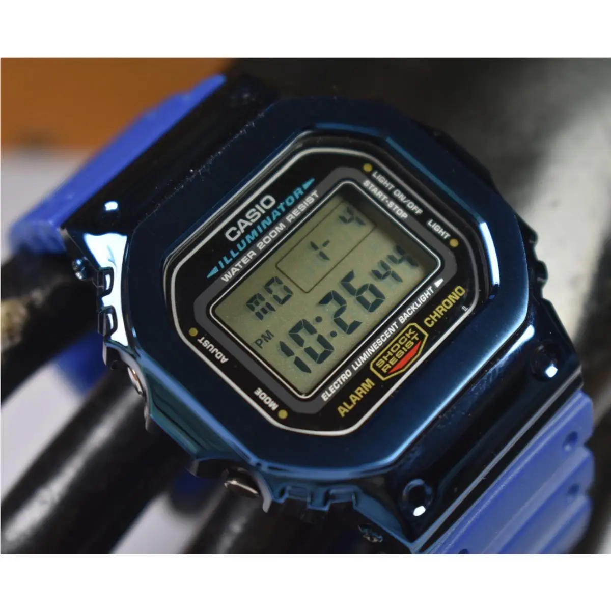 Modified Casio DW-5600E 3229 Blue Metallic Bezel/band Men`s Watch