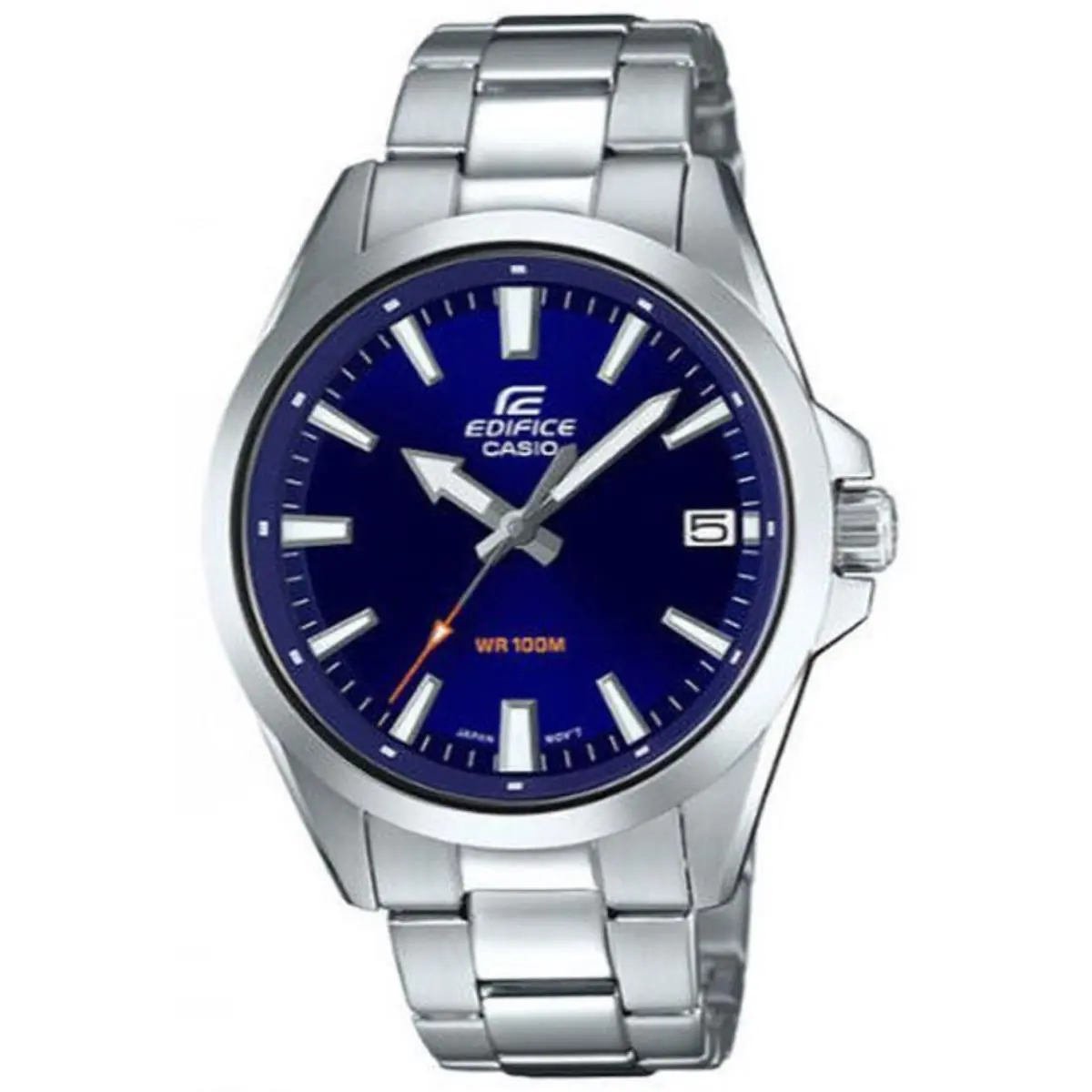 Men`s Casio Edifice Silver Stainless Steel Blue Dial Watch EFV100D-2AV