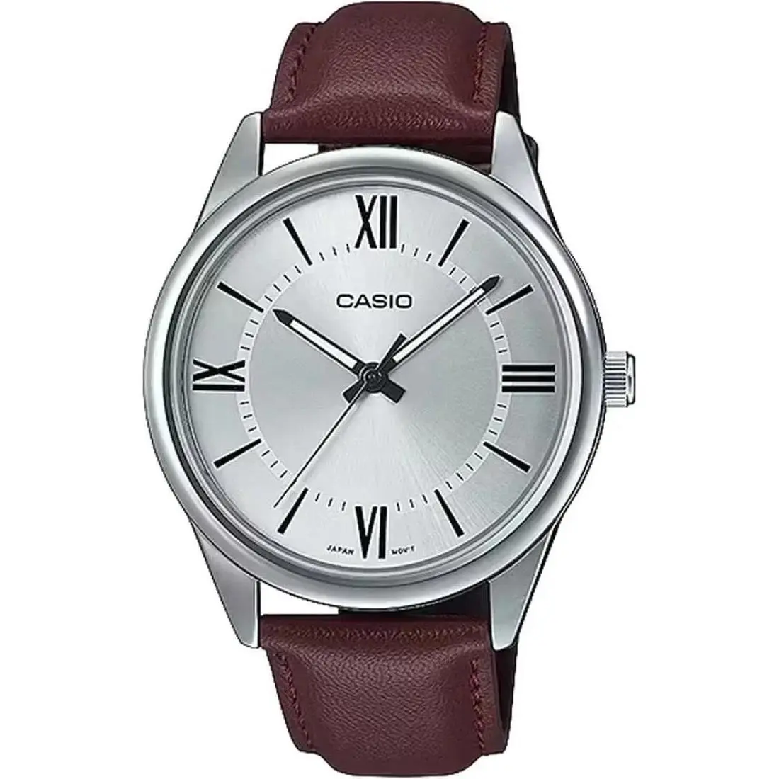 Casio MTP-V005L-7B5 Men`s White Dial Brown Leather Band Analog Watch