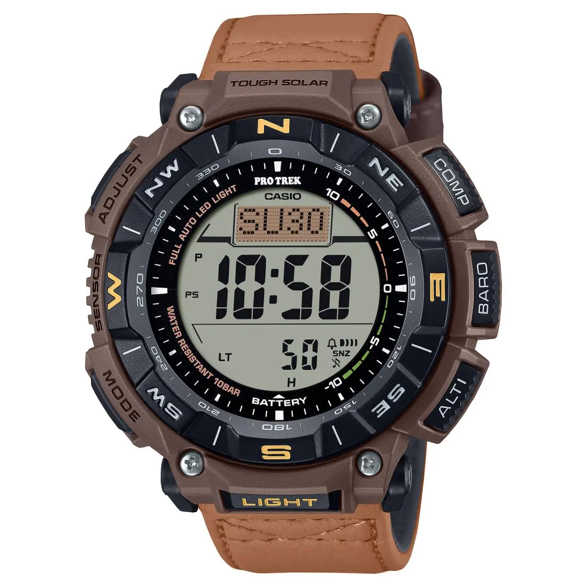 Casio Pro Trek PRG-340L-5 Men`s Watch Tough Solar Altimeter Compass Leather