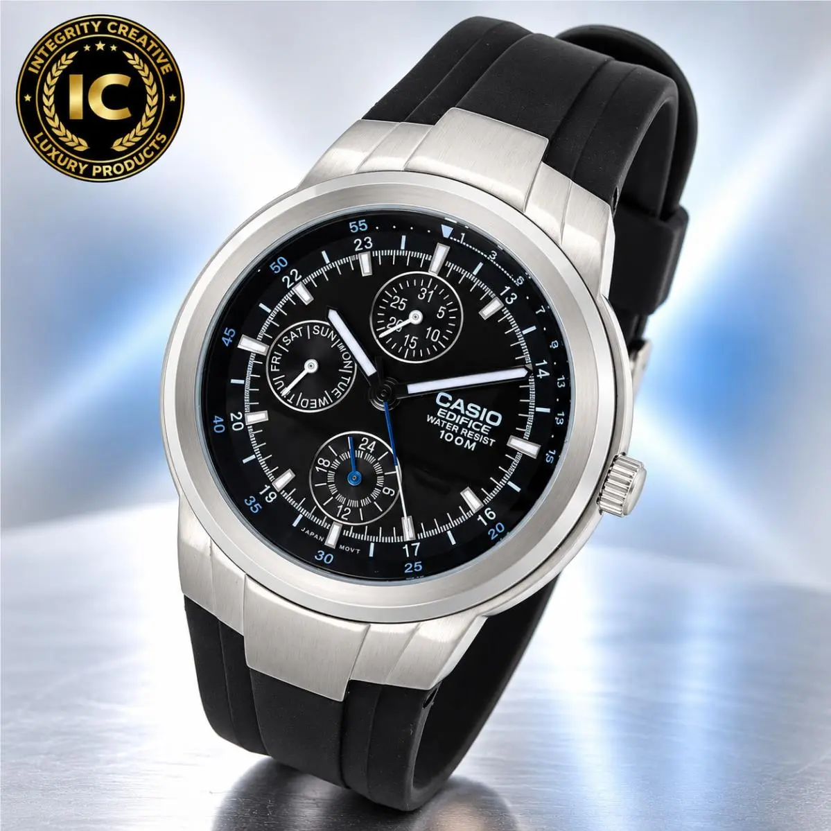Men Silver Casio Multifunctional Analog Watch 41MM Quartz Resin Strap Black Dial