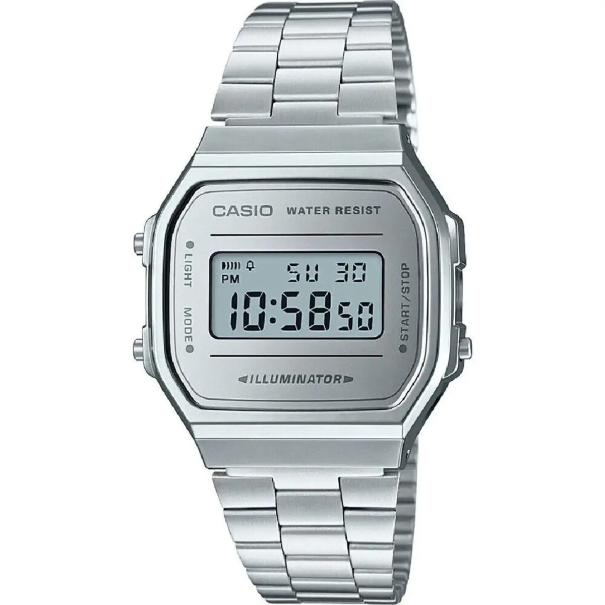 Casio A168WEM-7E Men`s Vintage Retro Mirror Stainless Steel Digital Watch