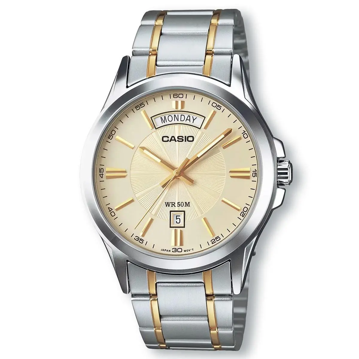 Enticer Men`s Two-tone Classic Watch Champagne Dial Day-date MTP1381G-9AV by Casio