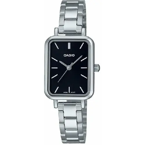 Casio LTP-V009D-1E Women`s Rectangular Petite Stainless Steel Black Dial Dress