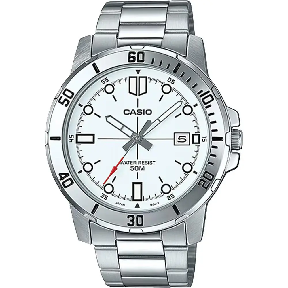 Casio MTP-VD01D-7EVCF Men`s Watch White Dial Stainless Steel 50M Box