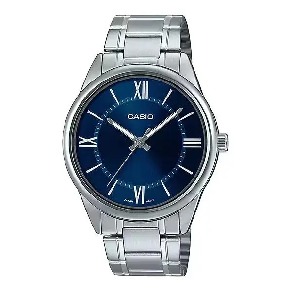 Casio MTP-V005D-2B5 Men`s Silver Stainless Steel Blue Dial Watch