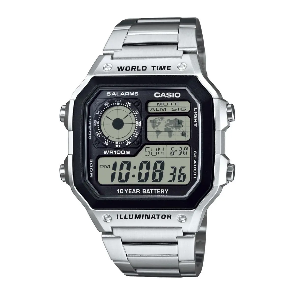 Casio AE-1200WHD-1AJF World Time Digital Watch Silver 10 Year Battery Jdm