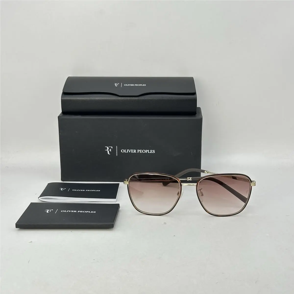 Oliver Peoples R-18 Thin Metal Square Gradient Sunglasses OV1378S Mahogany/gold